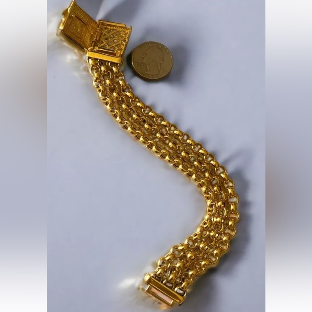 Spectacular CUSTOM Vintage 14K SOLID Gold LOCKET Initial S Triple Rolo Bracelet - Picture 12 of 16